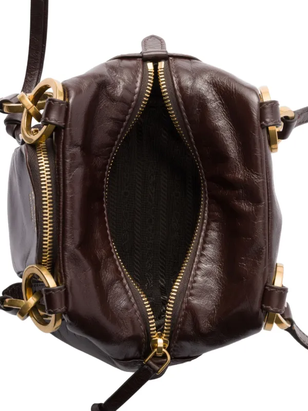 Prada Mini Dangle Leather Tote Bag | Brown | FARFETCH