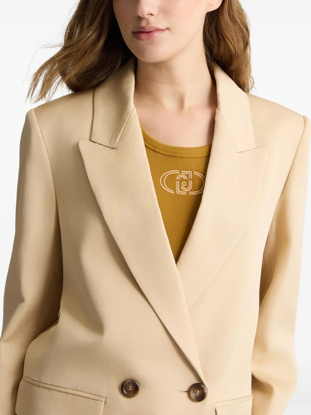 Shop Liu •jo Double-breasted Blazer In Nude