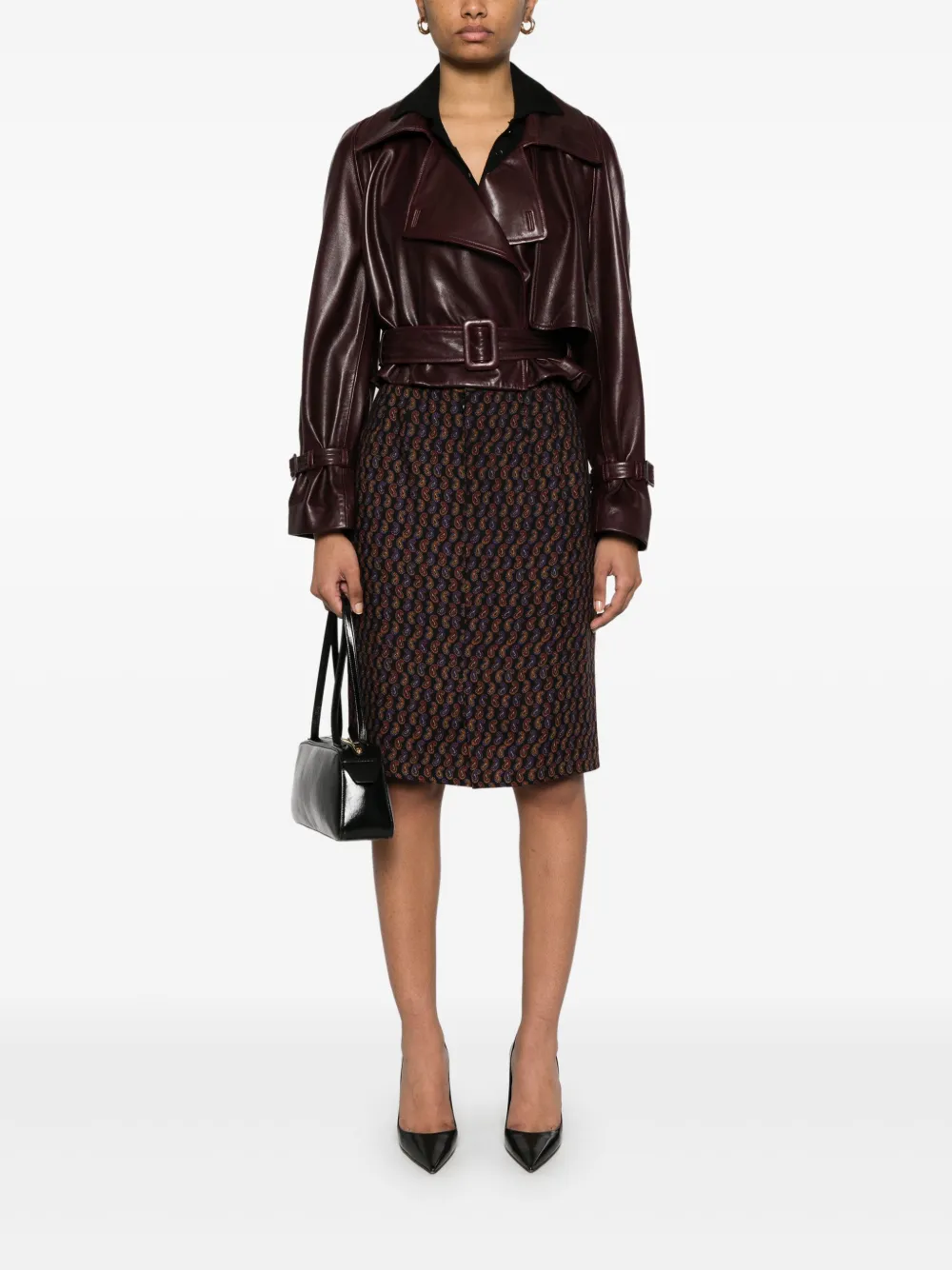Pre-owned Ferragamo 1980s Cornucopia-print Midi Skirt In Black