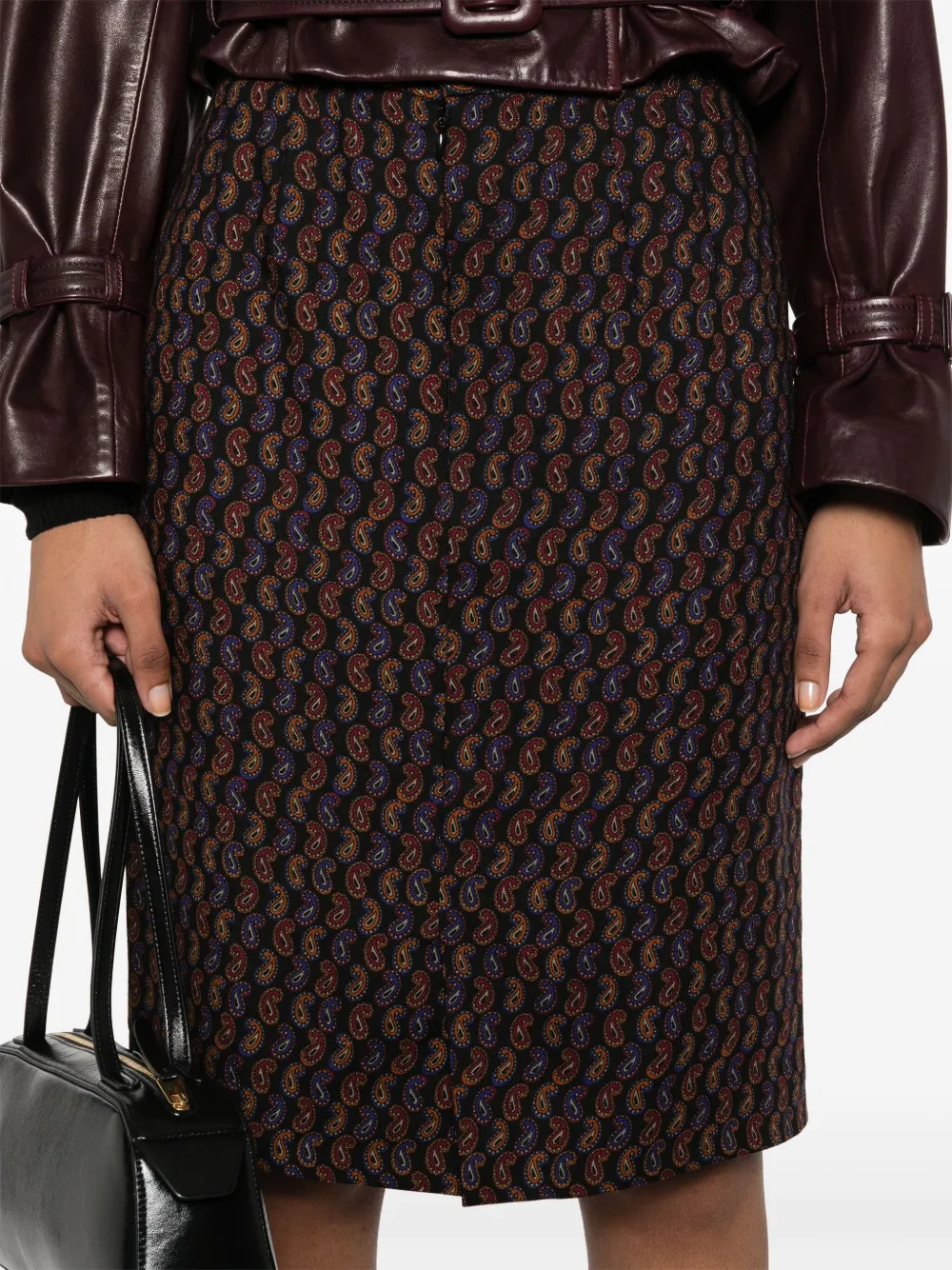 Pre-owned Ferragamo 1980s Cornucopia-print Midi Skirt In Black