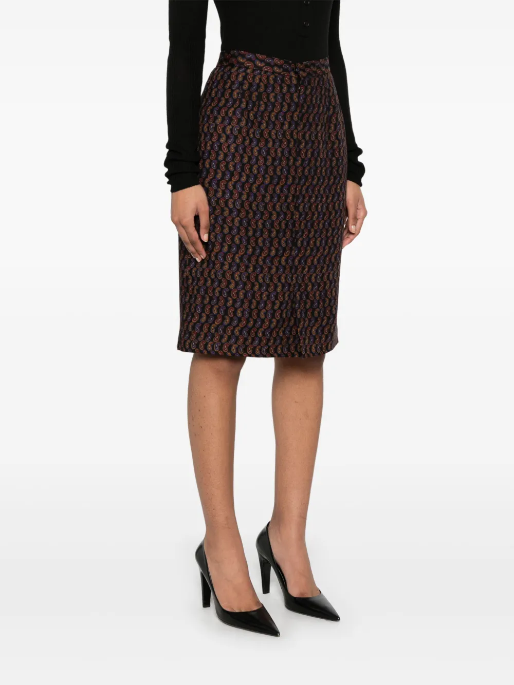 Pre-owned Ferragamo 1980s Cornucopia-print Midi Skirt In Black