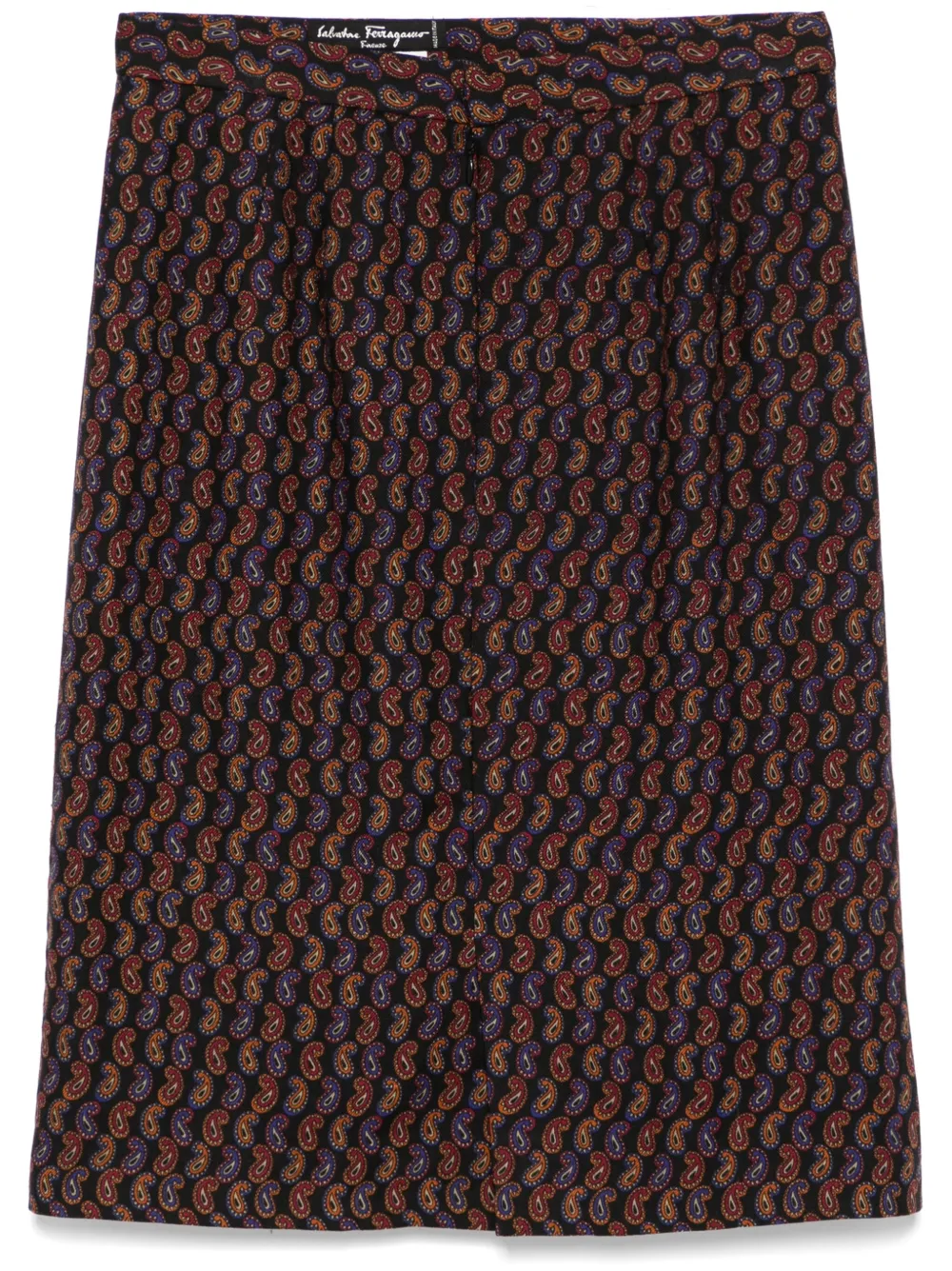Pre-owned Ferragamo 1980s Cornucopia-print Midi Skirt In Black