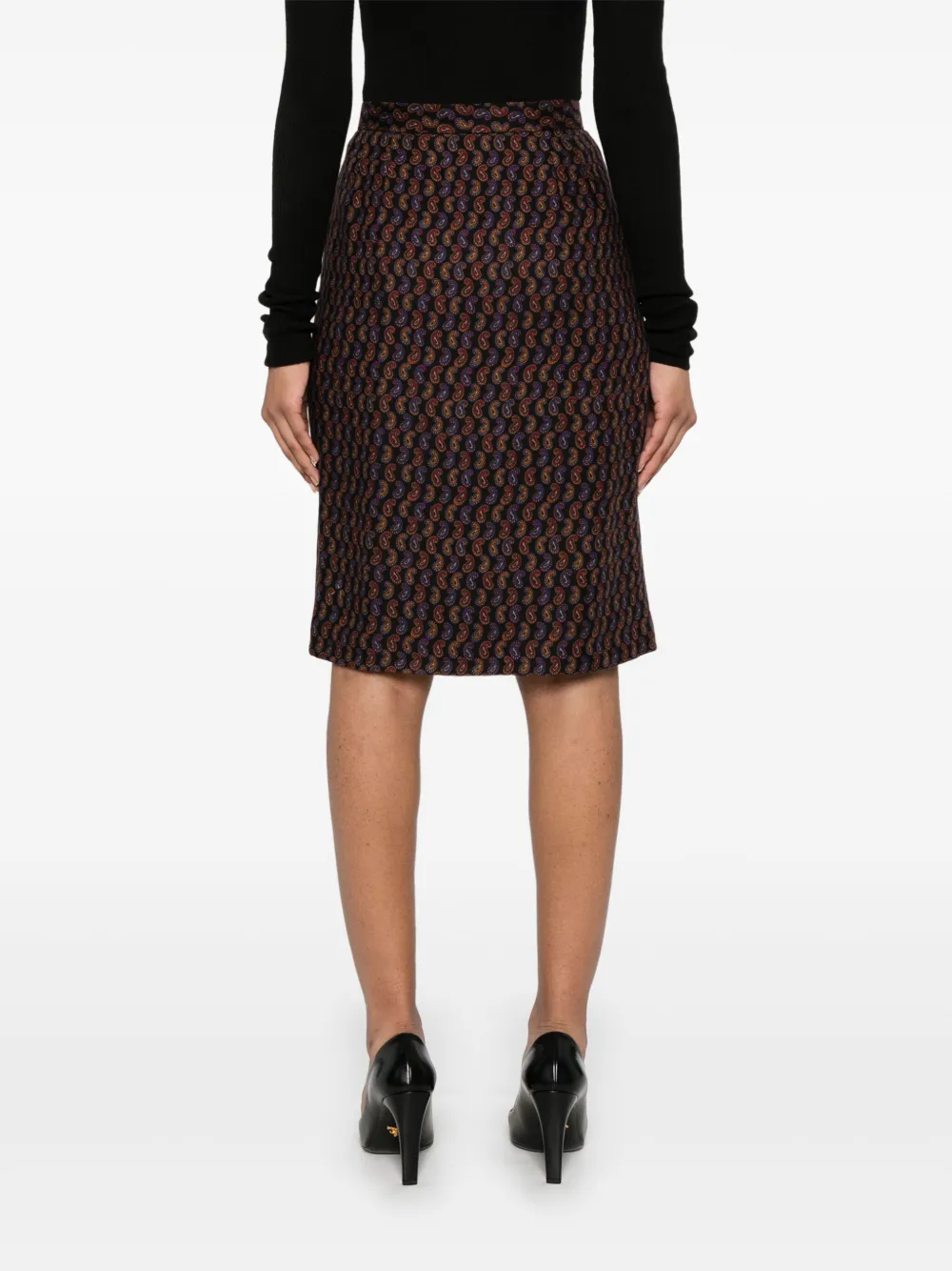 Pre-owned Ferragamo 1980s Cornucopia-print Midi Skirt In Black