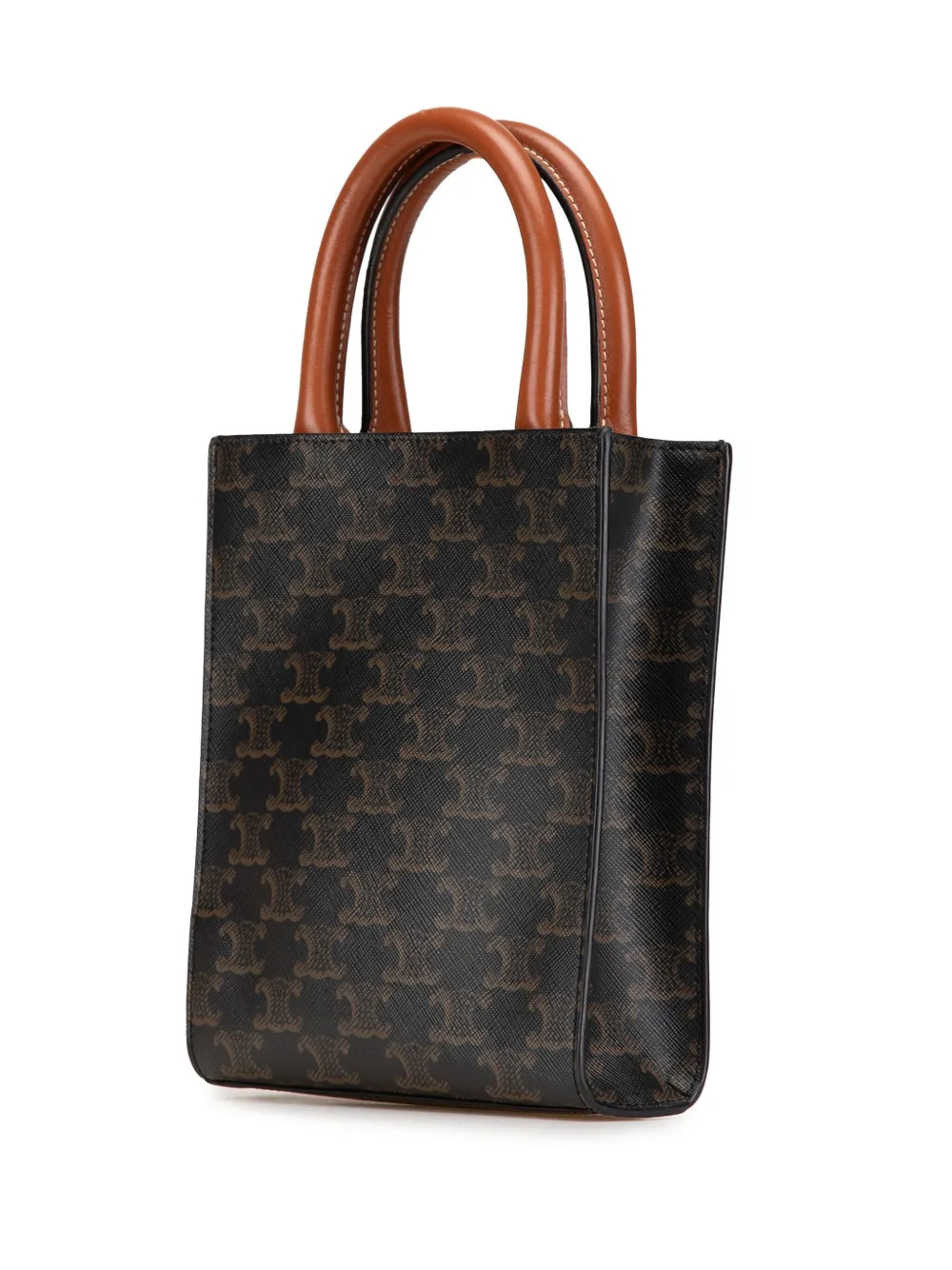 Pre-owned Celine 2020 Mini Triomphe Coated Canvas Vertical Cabas Satchel In Brown