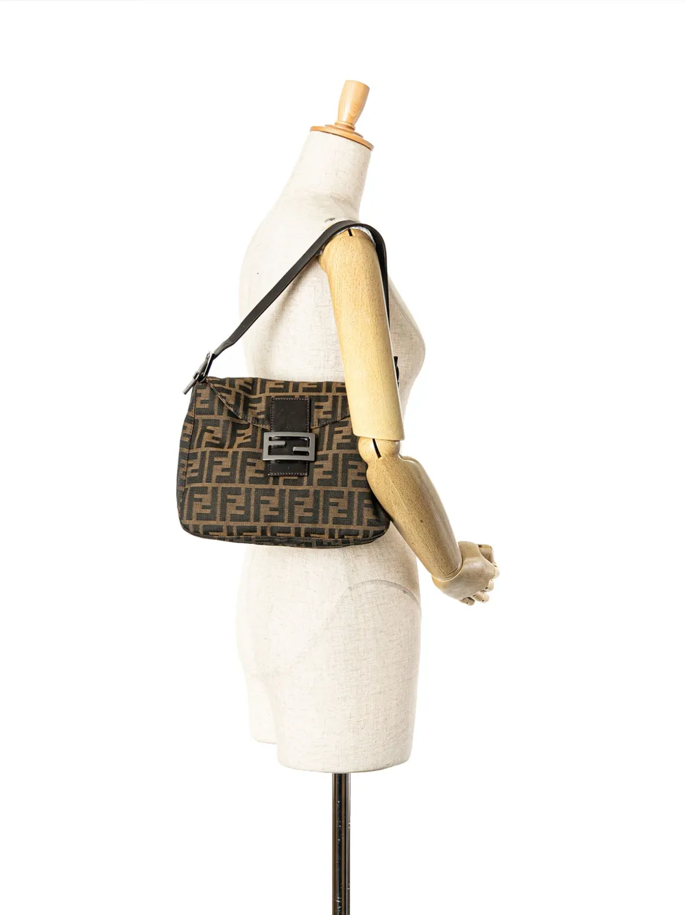 Fendi Pre-Owned 2000-2010 Zucchino Canvas Double Flap Mamma schoudertas - Bruin