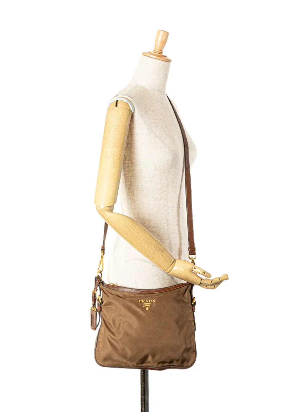 Prada Pre-Owned 2000-2024 Vitello Daino Tessuto crossbodytas met rits en afwerking - Bruin