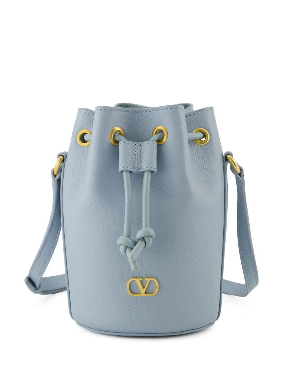 Valentino Vlogo Plaque Drawstring Bucket Bag In Blue