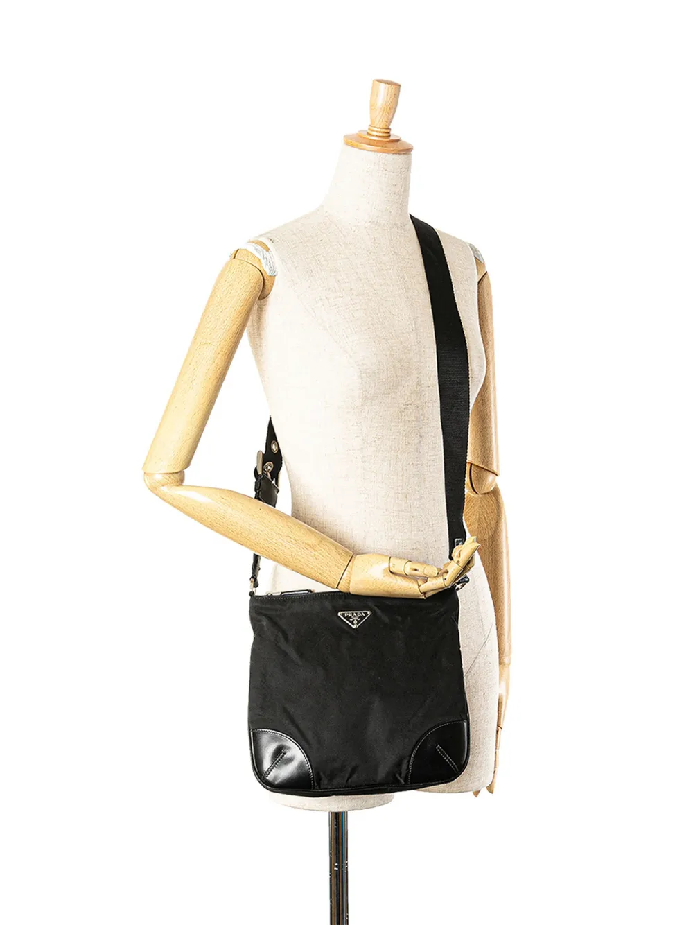 Prada Pre-Owned 2013-2024 Vitello Tessuto crossbodytas met rits en afwerking - Zwart