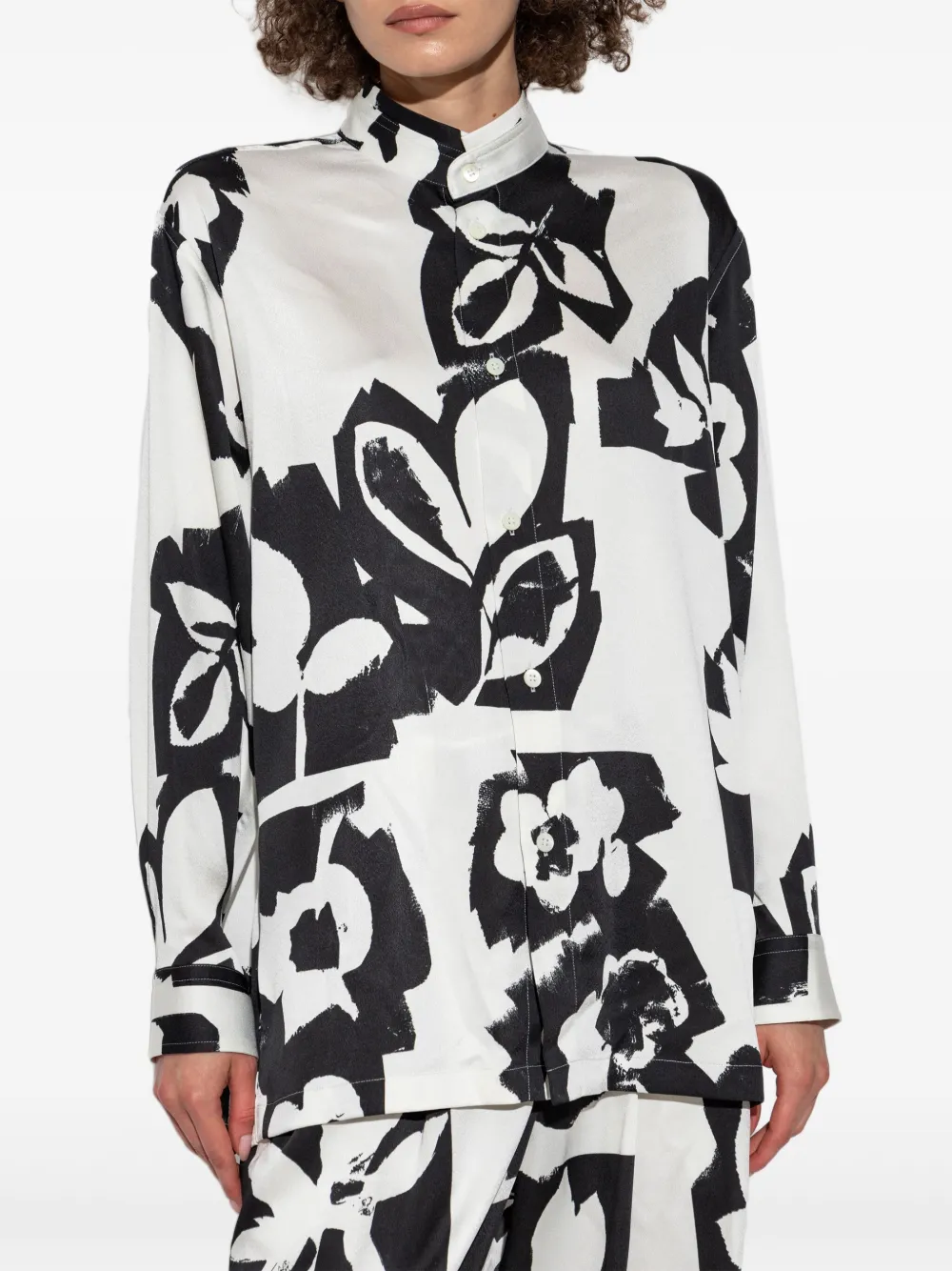 Issey Miyake Blouse met bloemenprint Zwart