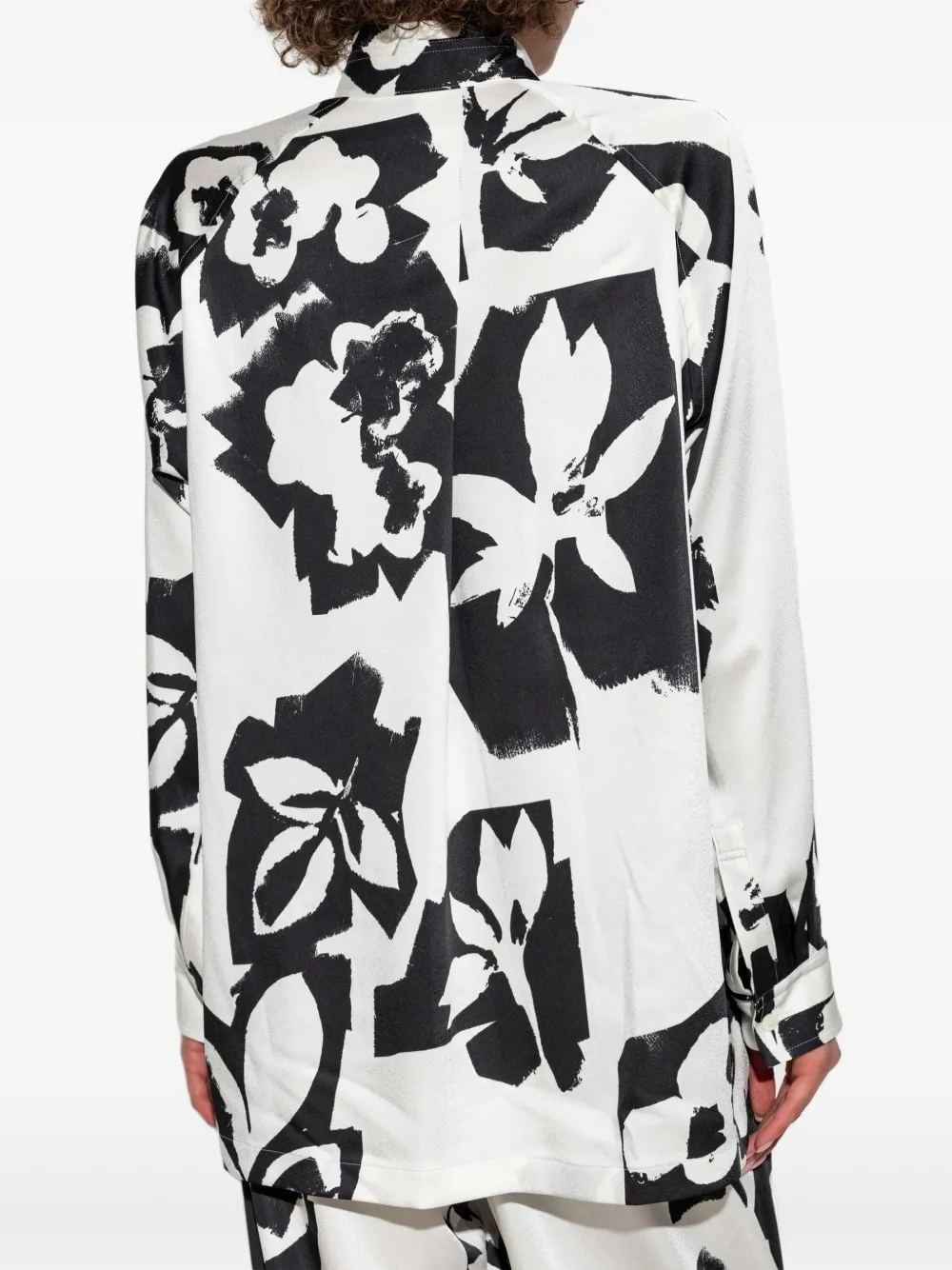 Issey Miyake Blouse met bloemenprint Zwart