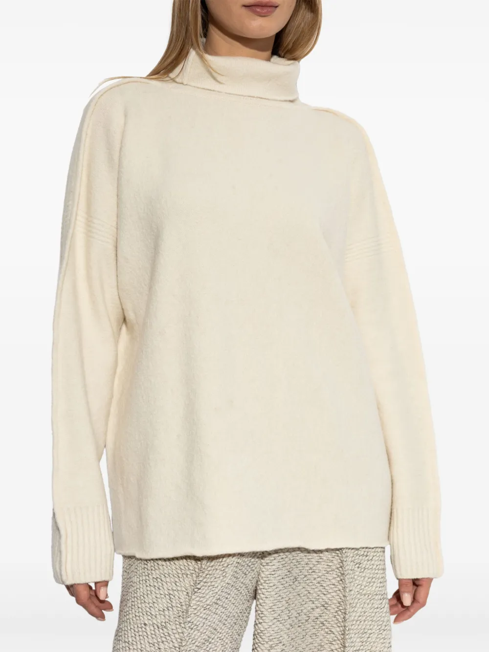 Issey Miyake Off-white Cotton & Alpaca Knit Turtleneck In Neutrals
