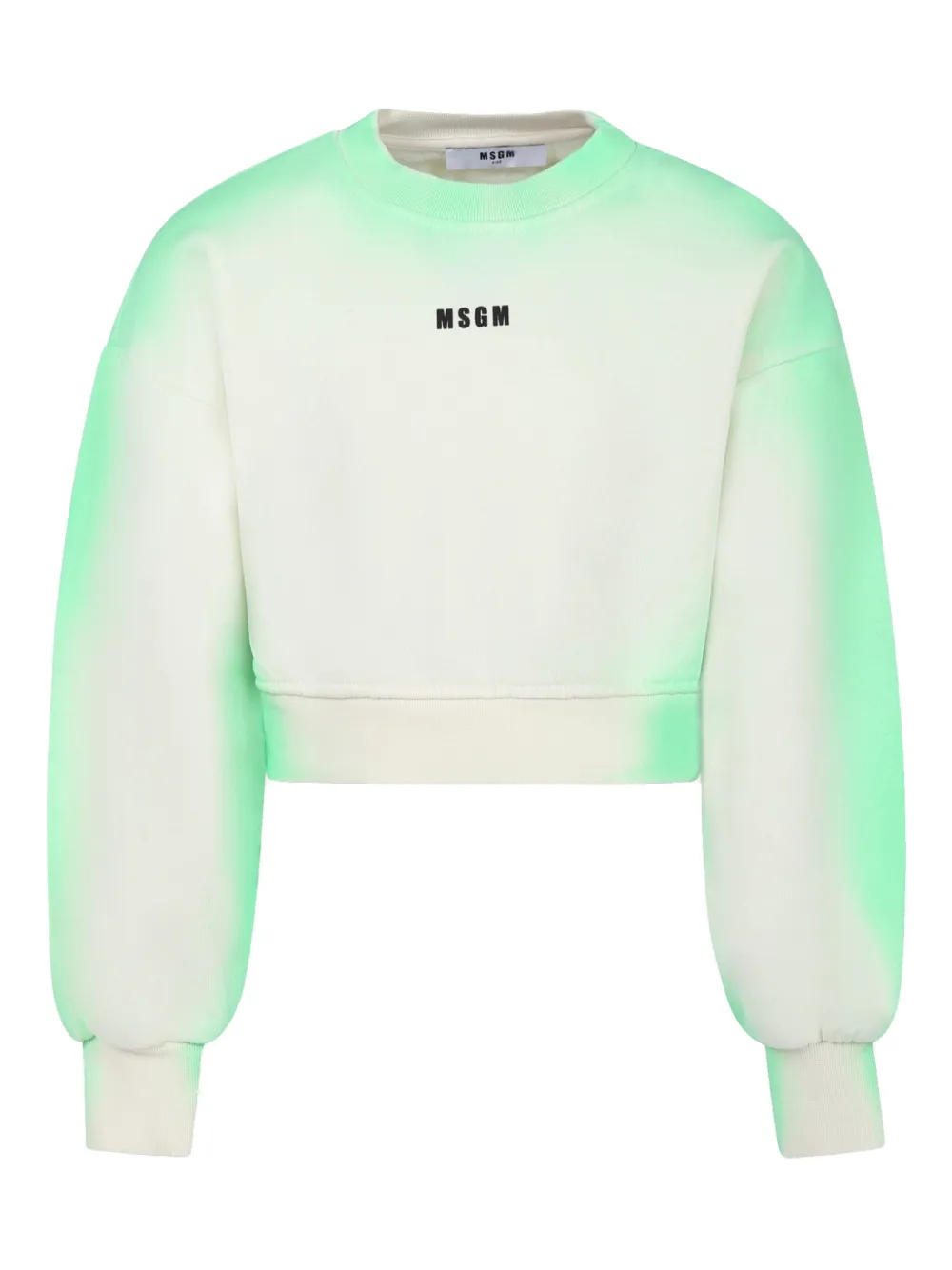 Msgm Green Crop Sweatshirt For Girl With Logo In Grün