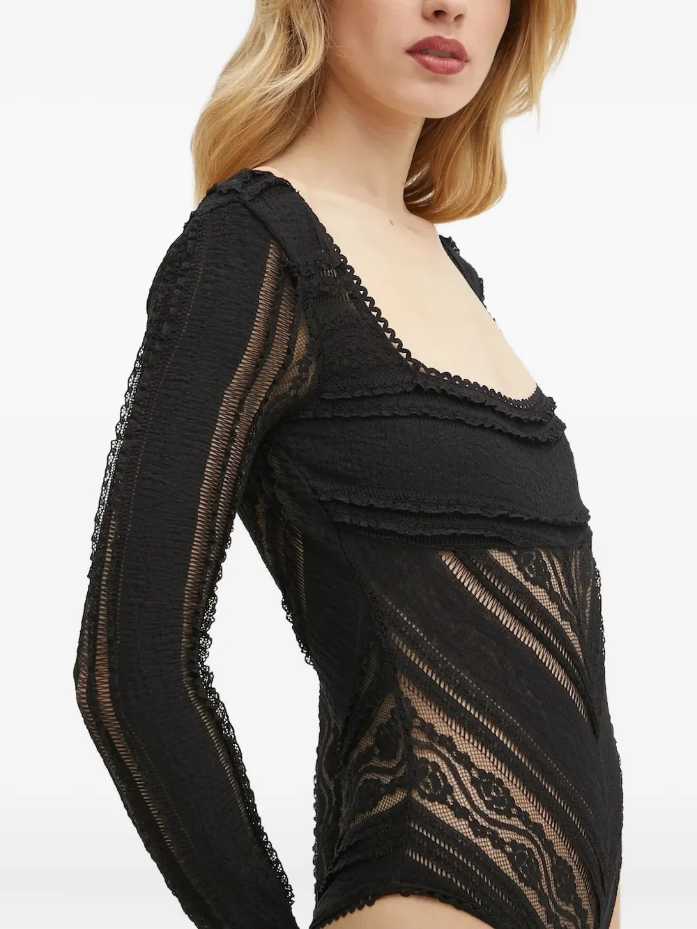 Charo Ruiz Ibiza Jumpsuit met kanten vlakken Zwart