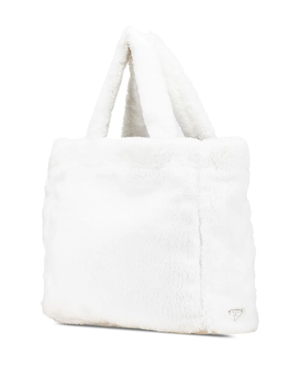 Pre-owned Prada 2000-2024 Spugna Terry Cloth Logo Tote Bag In White