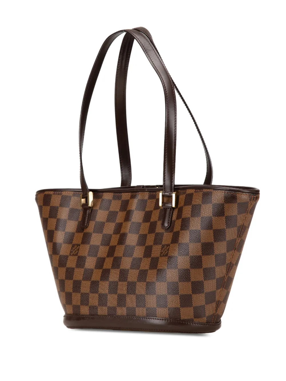 Pre-owned Louis Vuitton 2003 Damier Ebene Manosque Pm Shoulder Bag In Brown