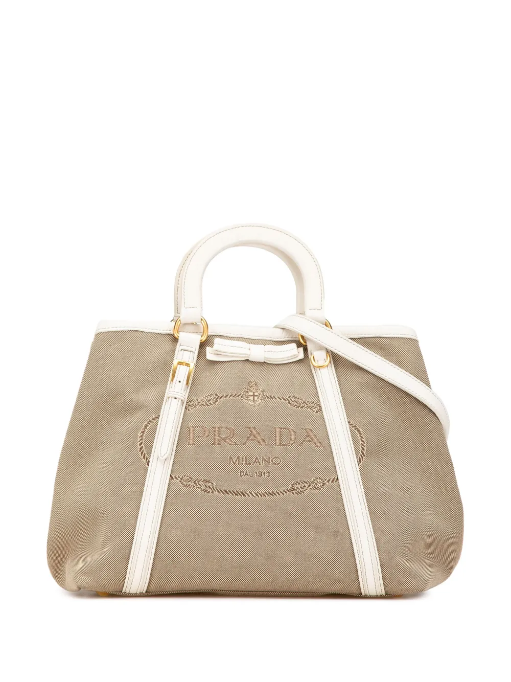 Prada Pre-Owned 2010-2023 キャンバス カナパ ロゴ サッチェルバッグ - ホワイト Prada Pre-Owned 2010-2023 キャンバス カナパ ロゴ サッチェルバッグ - ホワイト