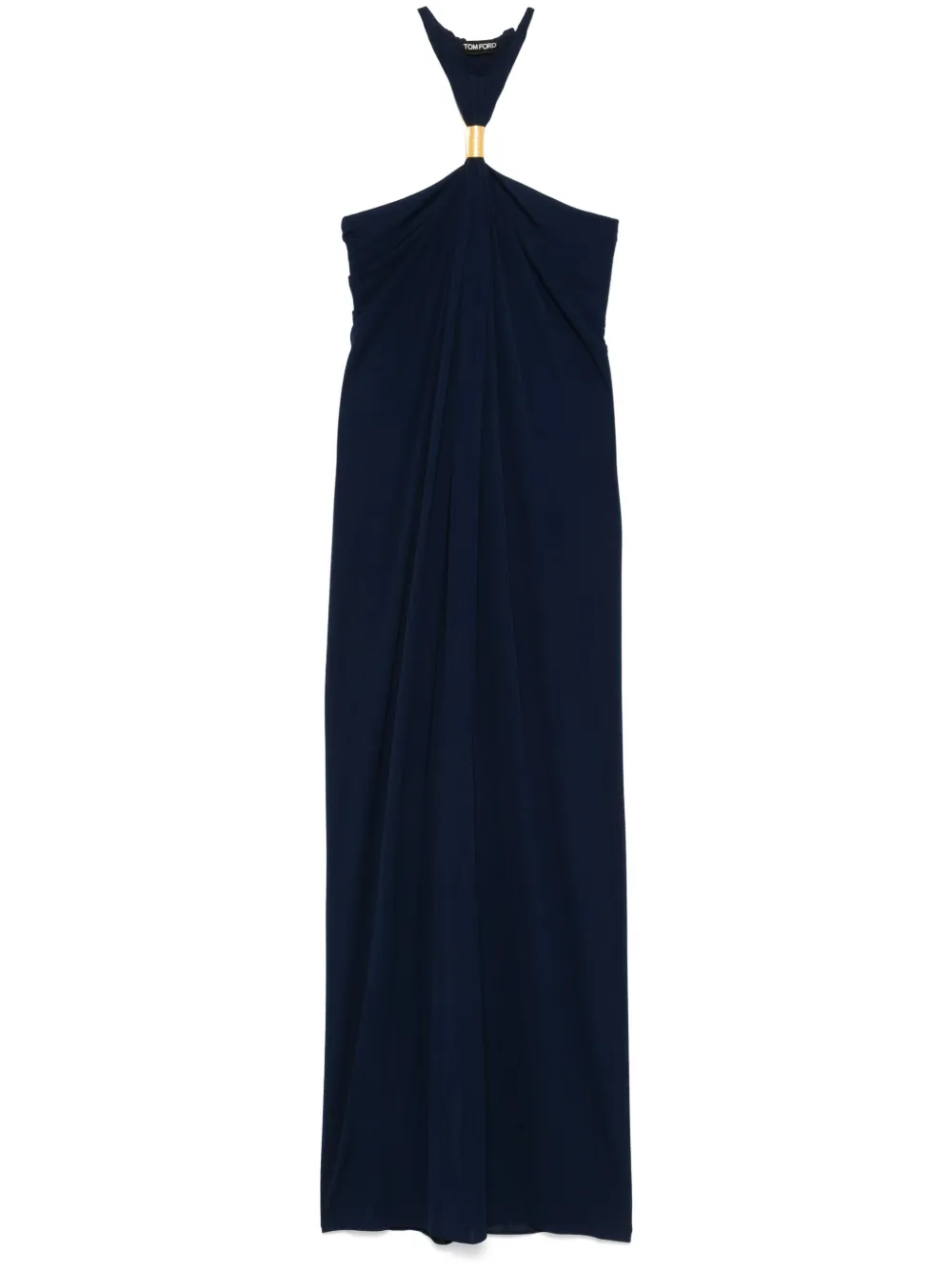 halterneck crepe evening gown