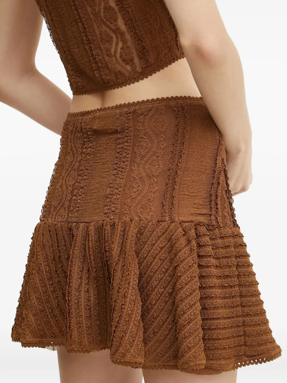 Charo Ruiz Ibiza Mini-rok met kanten afwerking en ruches - Bruin