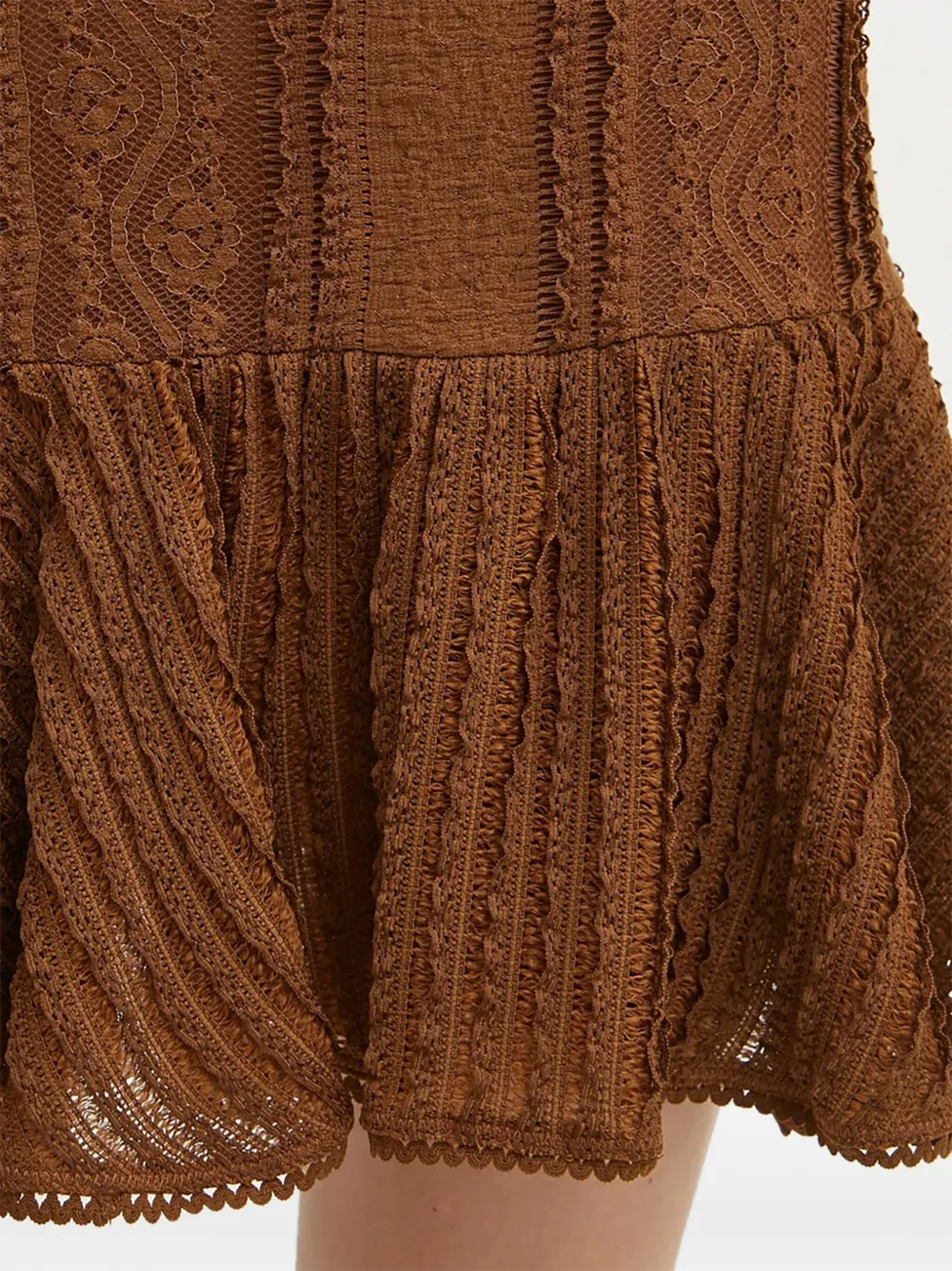 Charo Ruiz Ibiza Mini-rok met kanten afwerking en ruches Bruin