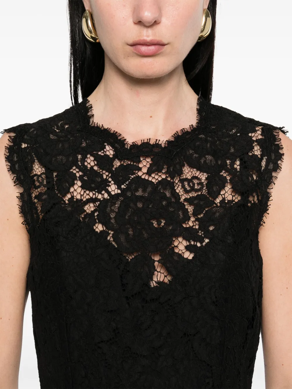 Dolce & Gabbana Midi-jurk met bloemenkant Zwart