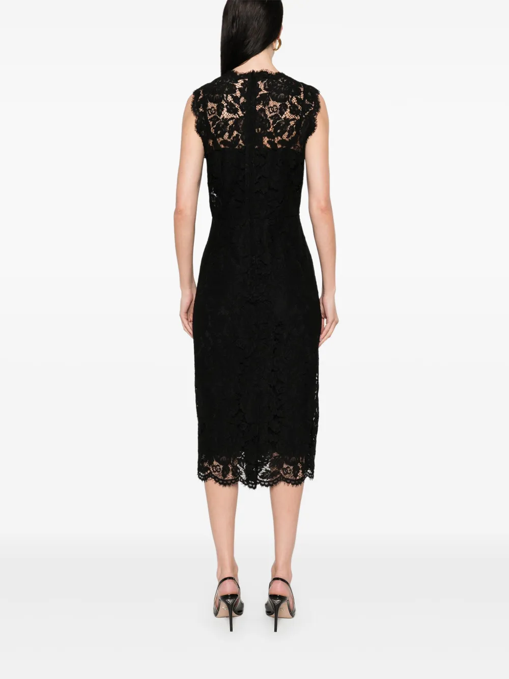 Dolce & Gabbana Midi-jurk met bloemenkant Zwart