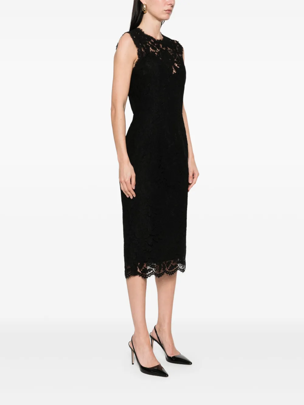 Dolce & Gabbana Midi-jurk met bloemenkant Zwart