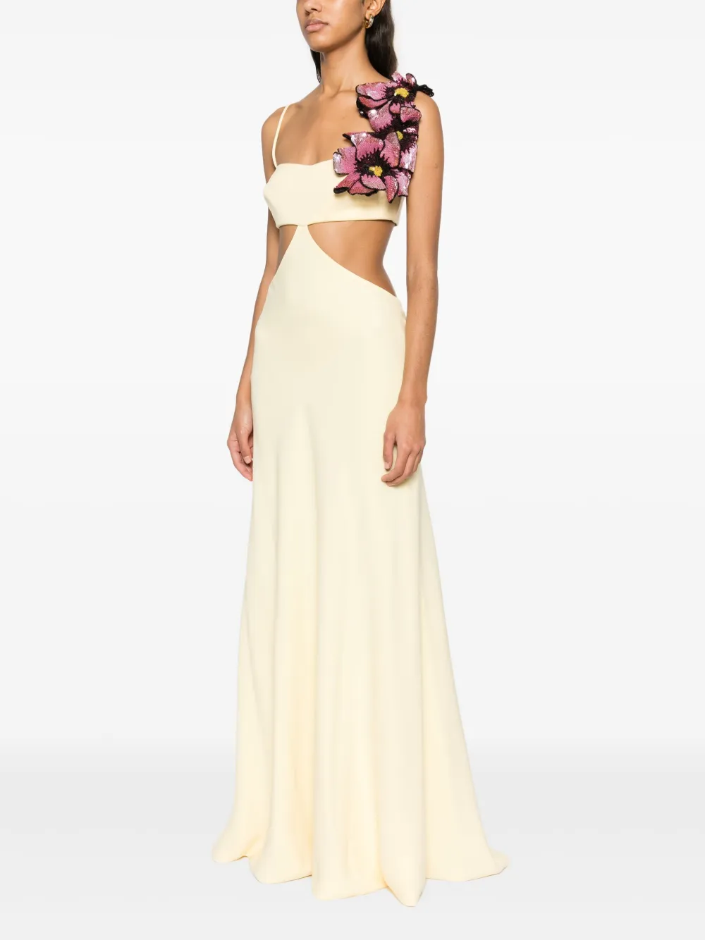 Shop Costarellos Floral-appliqué Gown In 黄色