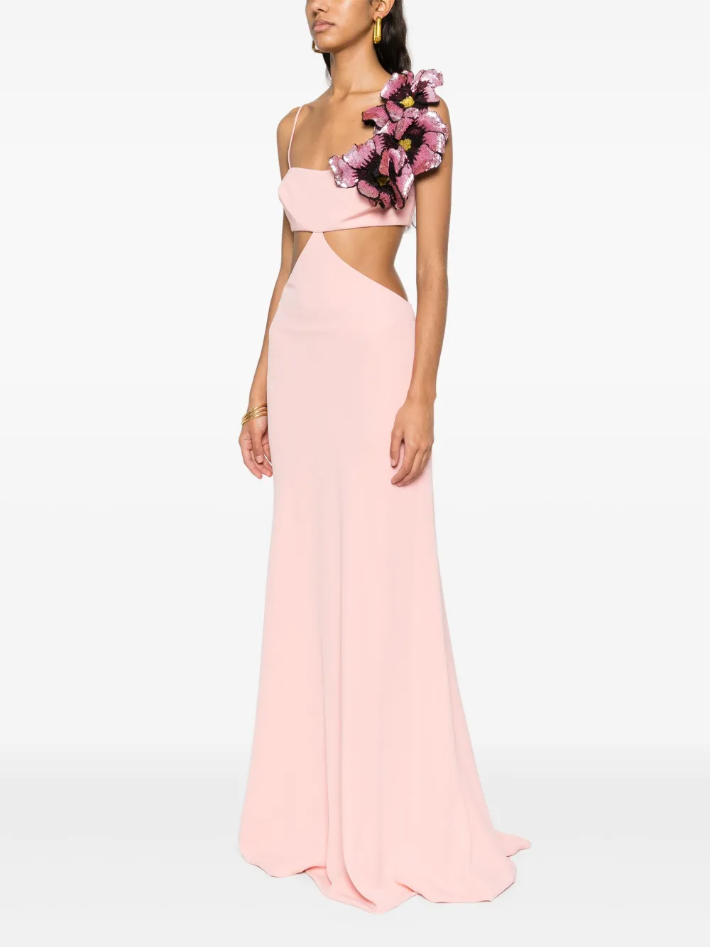 Shop Costarellos Floral-appliqué Gown In 粉色