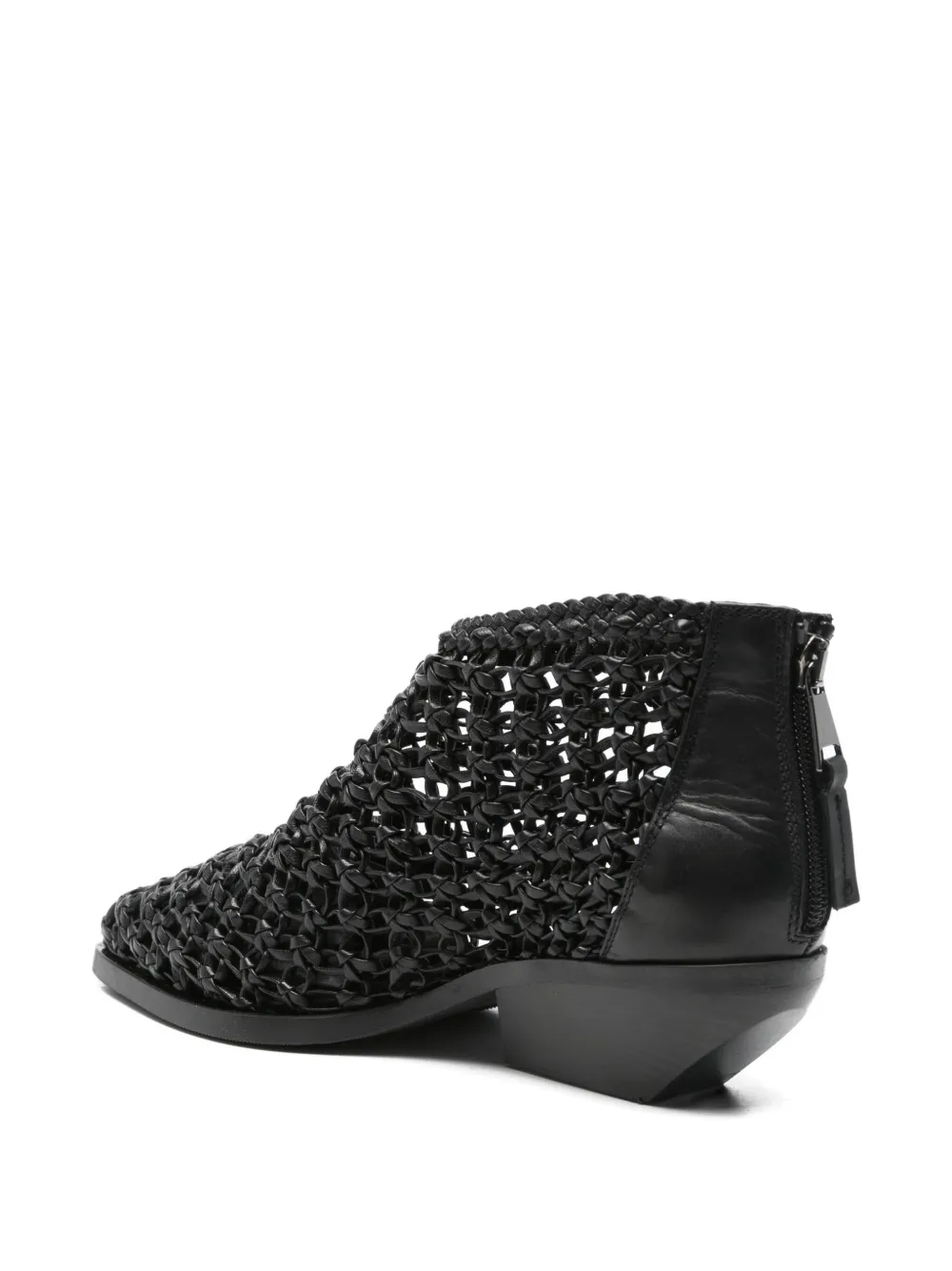 Elena Iachi woven leather pointed-toe boots Zwart