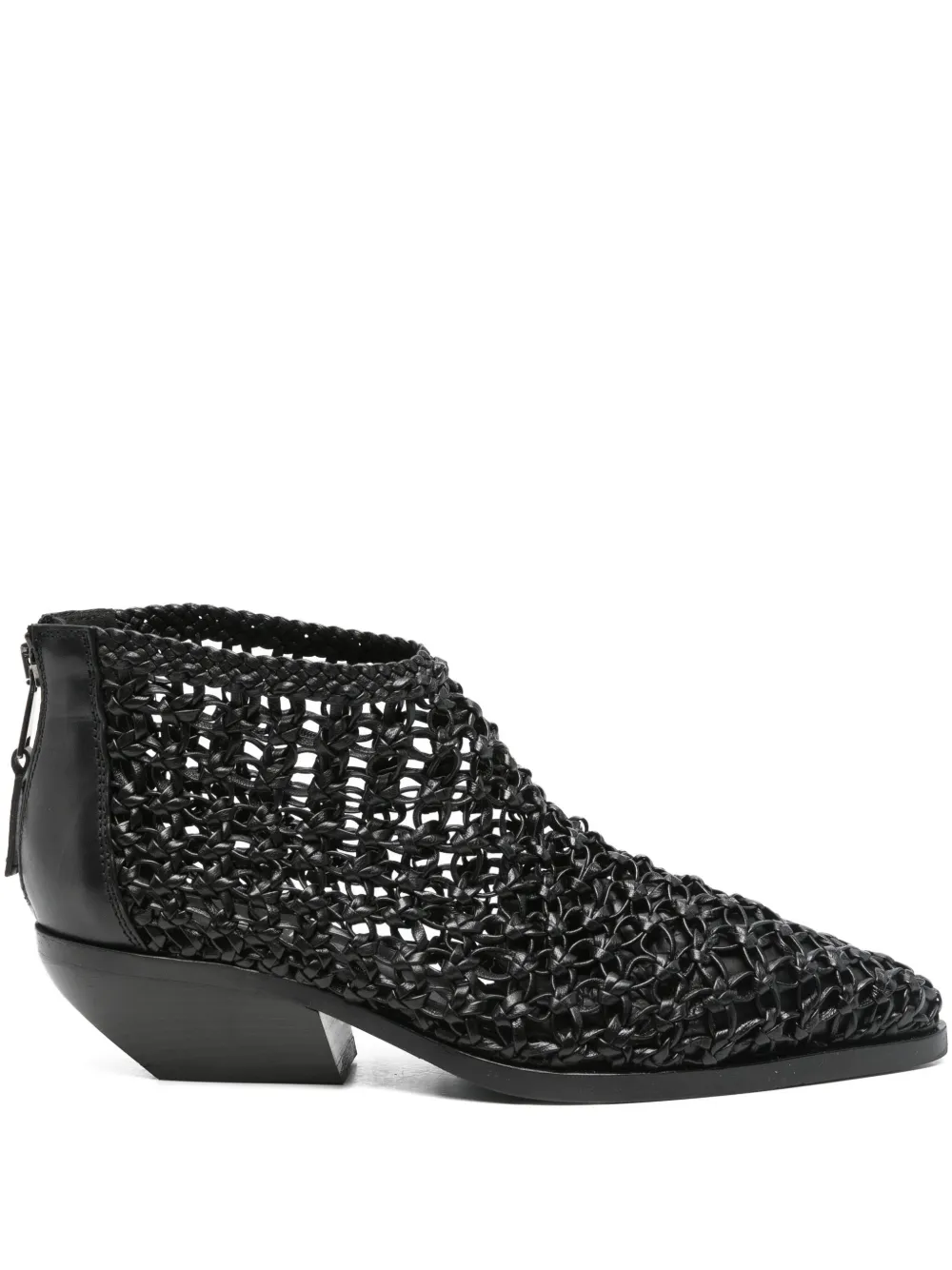 Elena Iachi woven leather pointed-toe boots Zwart