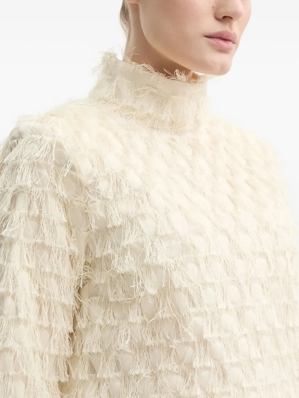 Day Birger Et Mikkelsen Top met hoge hals en franje Beige