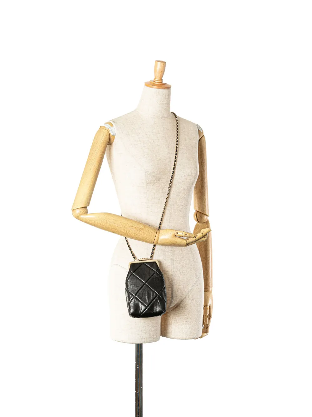 CHANEL Pre-Owned 2020 kleine CC Kisslock Frame gewatteerde lamsleren crossbodytas - Zwart