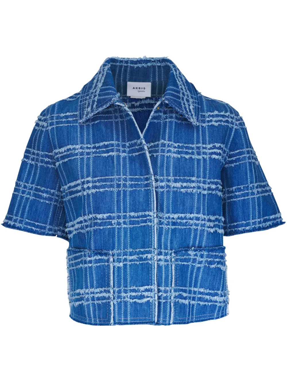 fringed check denim jacket