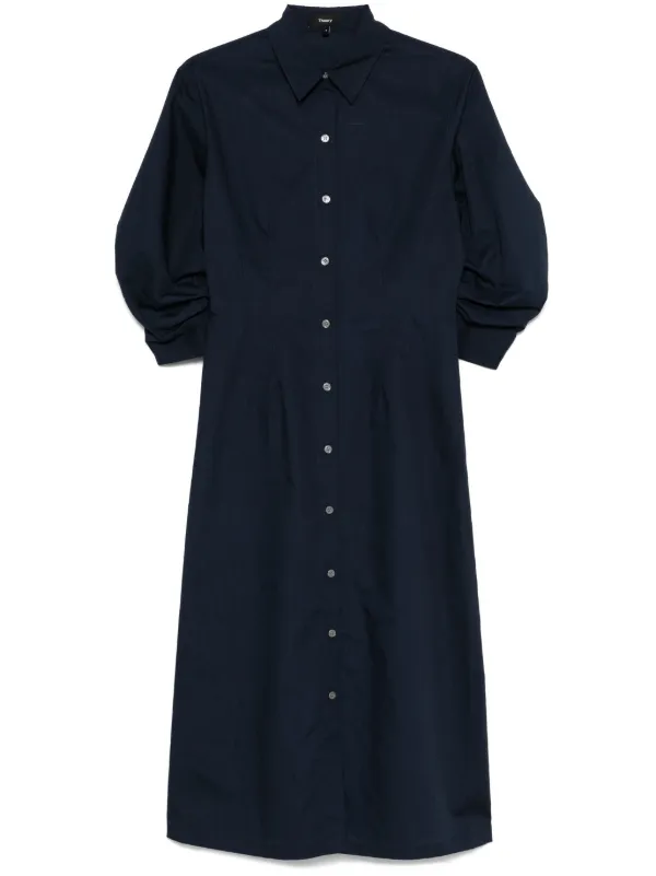 Theory Ruched-detail Midi Dress in Blue
