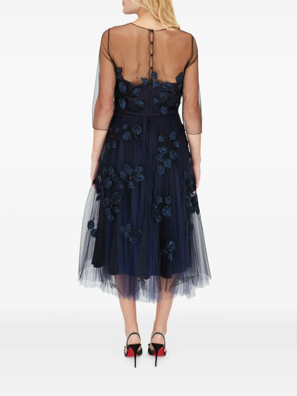 Carolina Herrera Verfraaide tulen midi-jurk Blauw