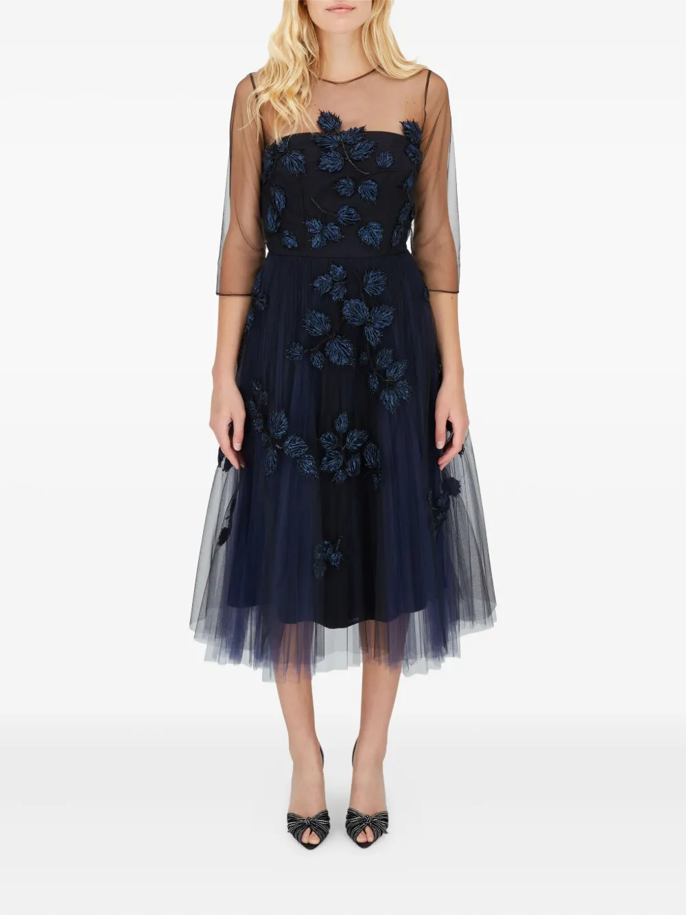 Carolina Herrera Verfraaide tulen midi-jurk Blauw