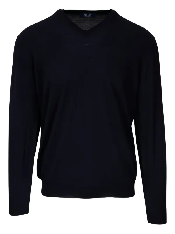 Fedeli V-neck Wool Sweater in Blue