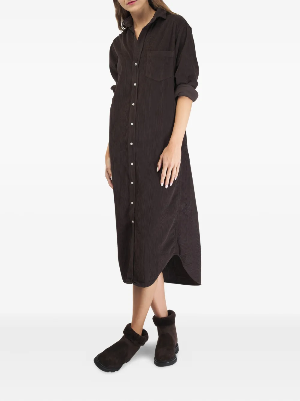 Frank & Eileen corduroy button-front shirt midi dress - BRN BROWN