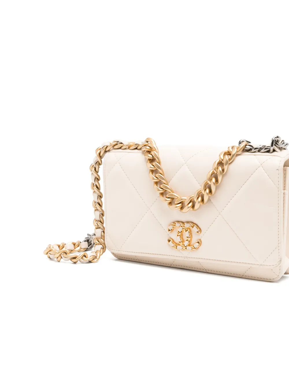 Pre-owned Chanel 19 Wallet On Chain In Neutrals