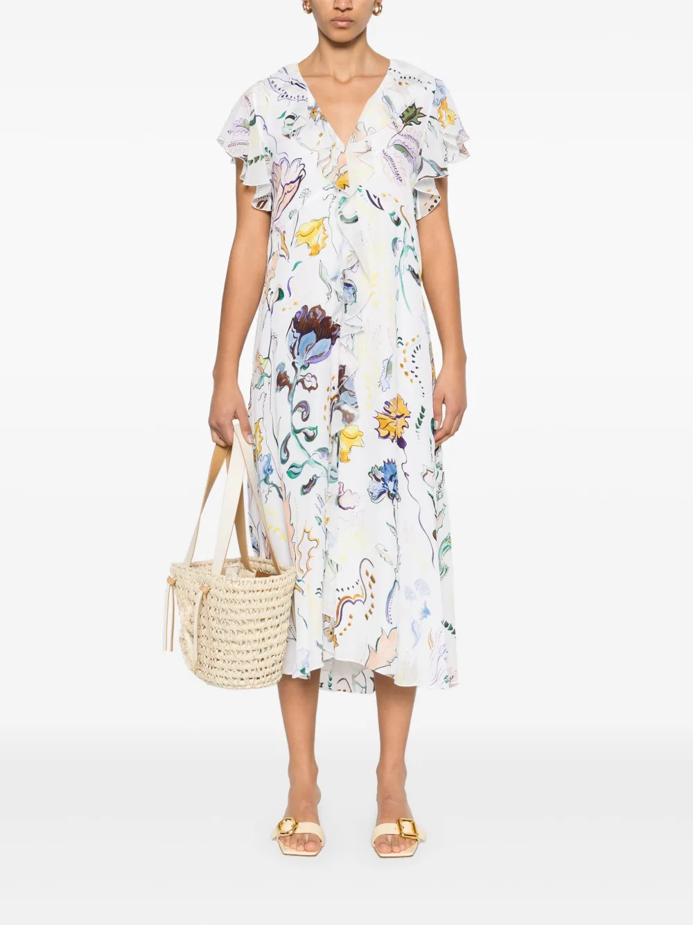 Dorothee Schumacher Floral Twist midi-JURK - Wit