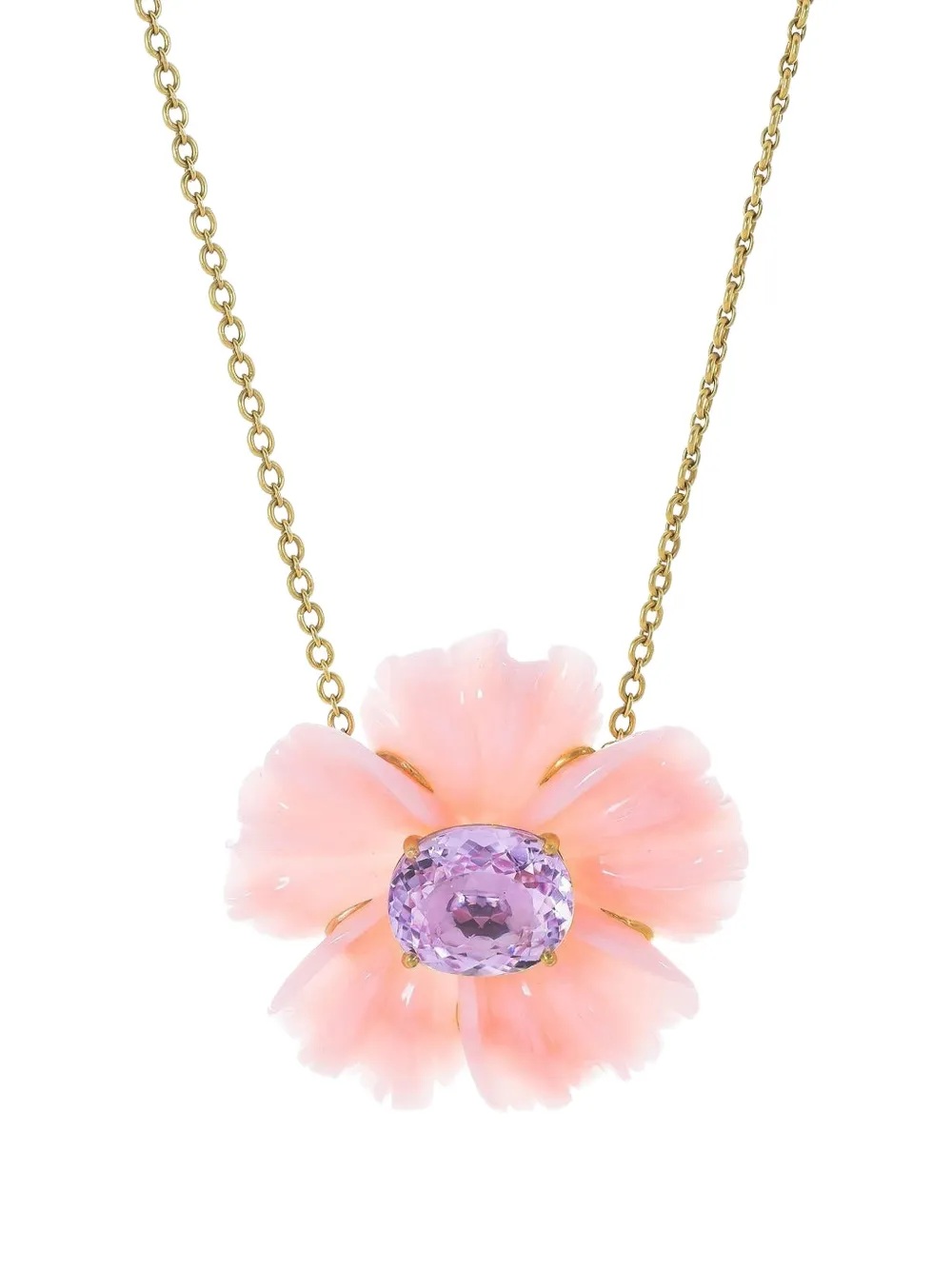 18K yellow gold opal kunzite flower necklace