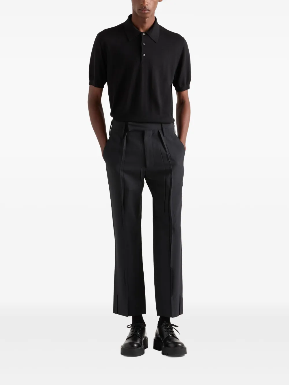 Prada fine-knit polo shirt - Zwart