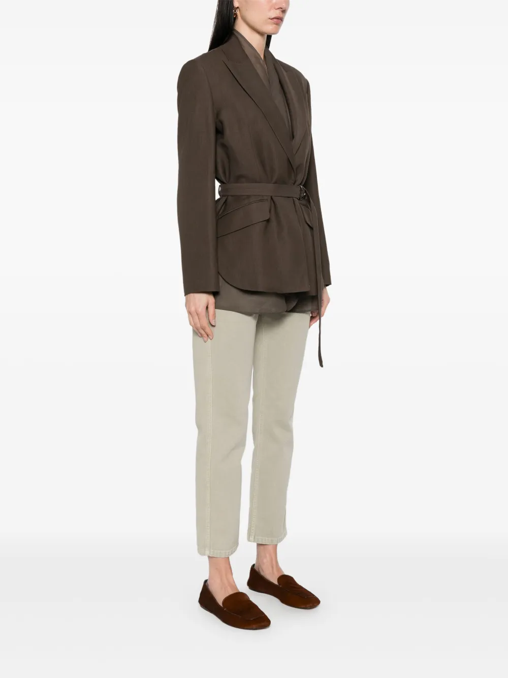 Brunello Cucinelli Blazer met ceintuur Bruin