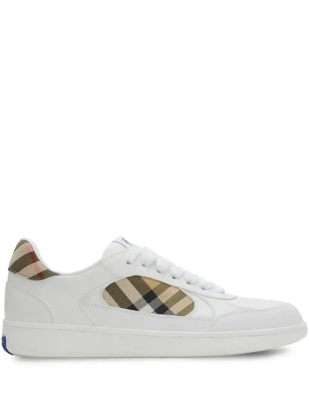 Burberry Low-top Leather Sneakers With Check Inserts In White