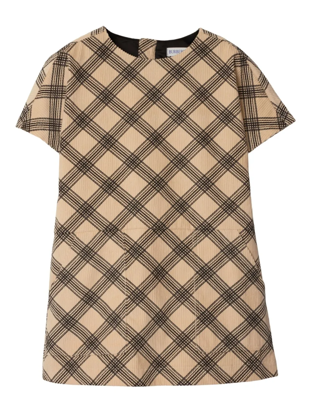 Burberry Kids Geruite ribfluwelen jurk Beige