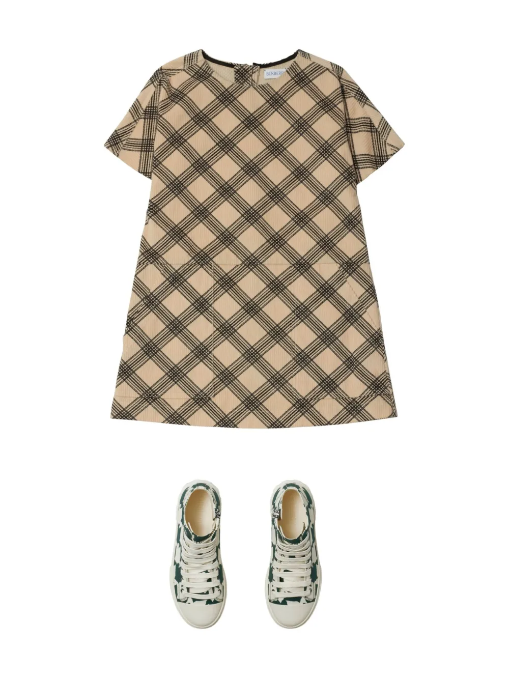 Burberry Kids Geruite ribfluwelen jurk Beige