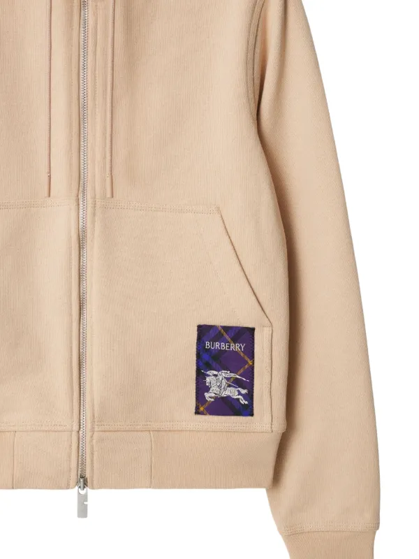Burberry check-label Cotton Hoodie | Neutrals | FARFETCH