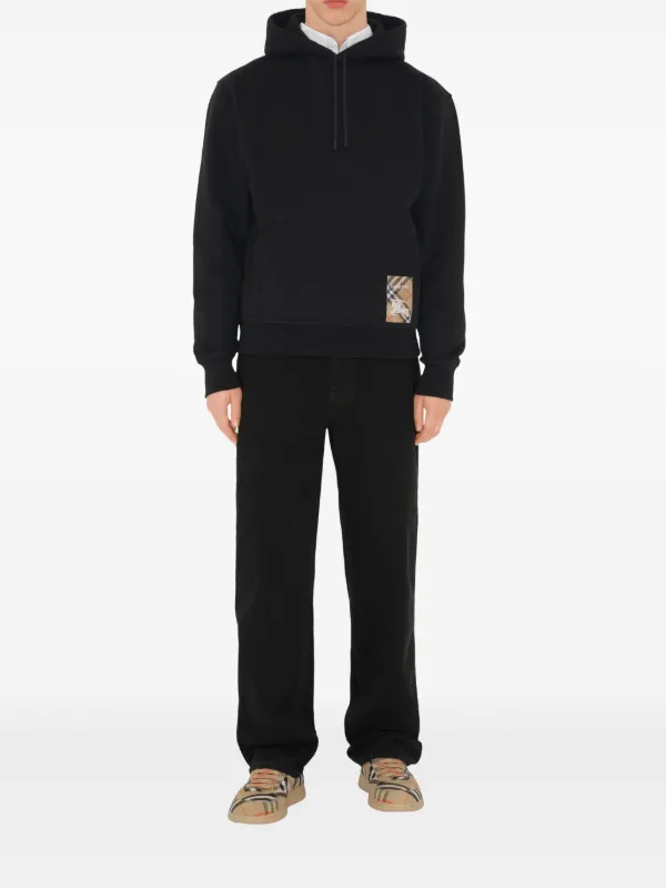 Burberry check-label Cotton Hoodie | Black | FARFETCH