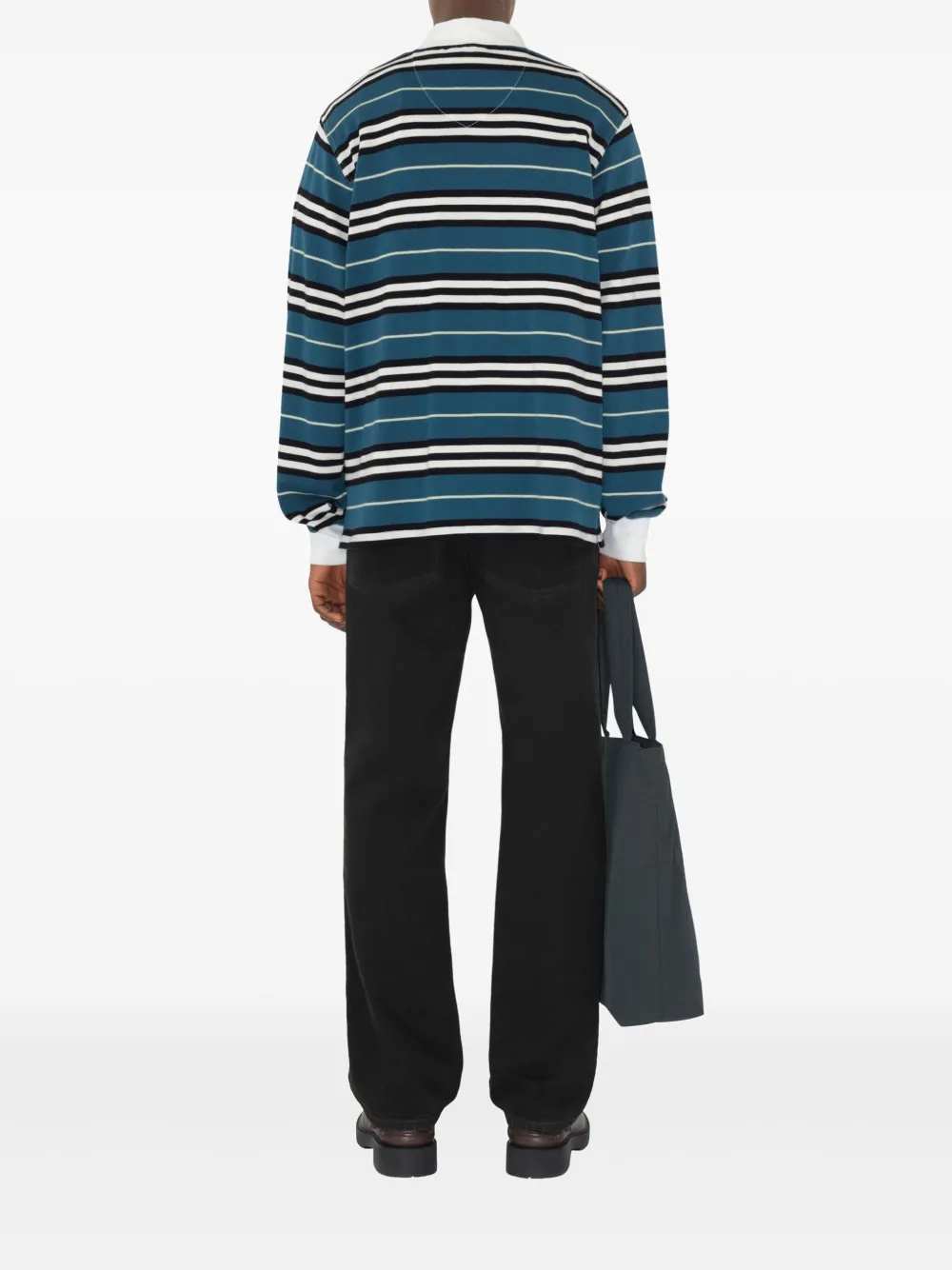 Shop Burberry Striped Polo Shirt In Blue