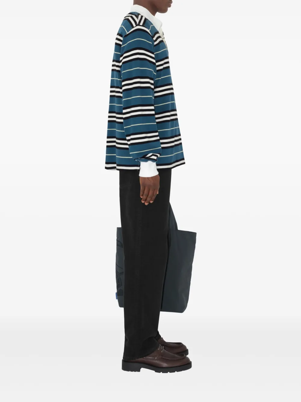 Shop Burberry Striped Polo Shirt In Blue